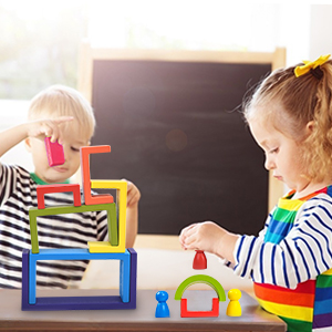 KIBTOY™ Wooden Rainbow Stacking Blocks view 2