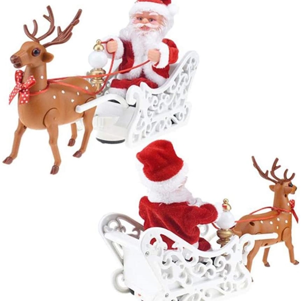 Christmas Electric Toy Elk Sleigh Deer Car Toy Santa Claus Elk Sled Doll Music Gift view 2