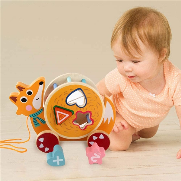 KIBTOY™ Wooden Pull Along Toy Cart view 2