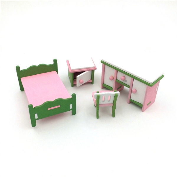 Plan Toys Wooden Dollhouse Furniture Color Bedroom Kit view 2