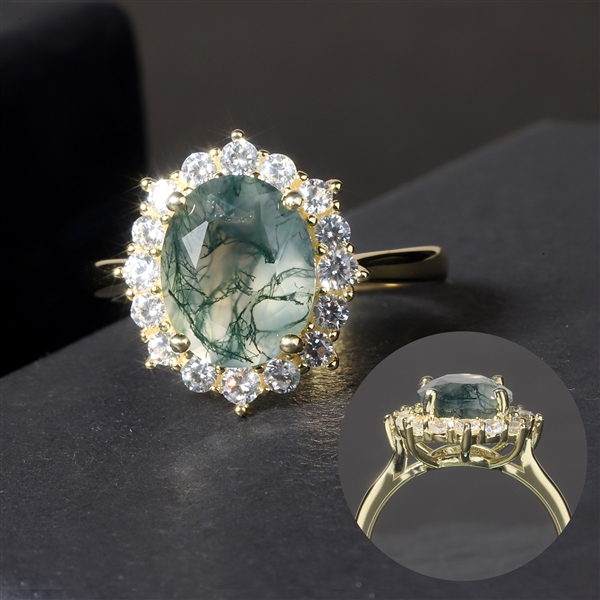Moss Agate Ring Engagement 925 Silver Jewelry Rings