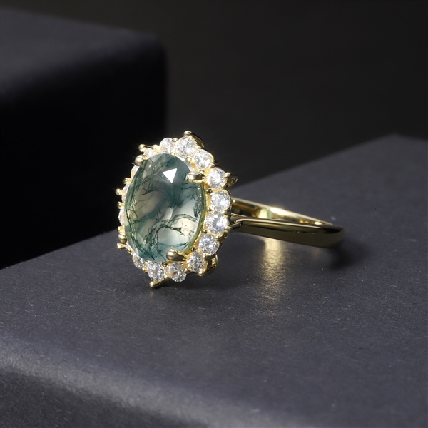 Moss Agate Ring Engagement 925 Silver Jewelry Rings view 2