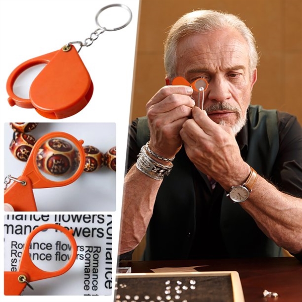 Mini pocket orange keychain magnifying glass portable folding magnifier  keychain magnifying glass  magnifying glass view 2