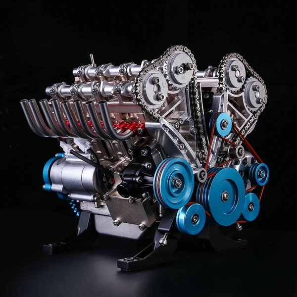 Teching V8 Engine Model Kit that Works - Build Your Own V8 Engine 1: 3 Full Metal V8 Car Engine Model Educational Experiment Toy Kit 500+Pcs view 2