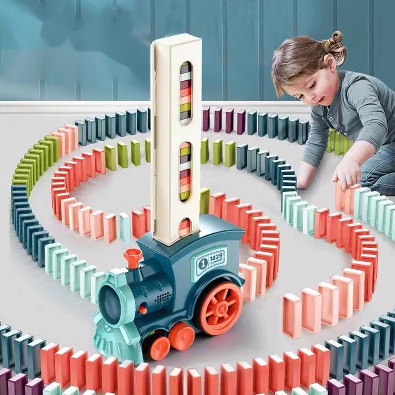 Kibtoy Domino Train Set toy, place domino pieces automatically, keep balance