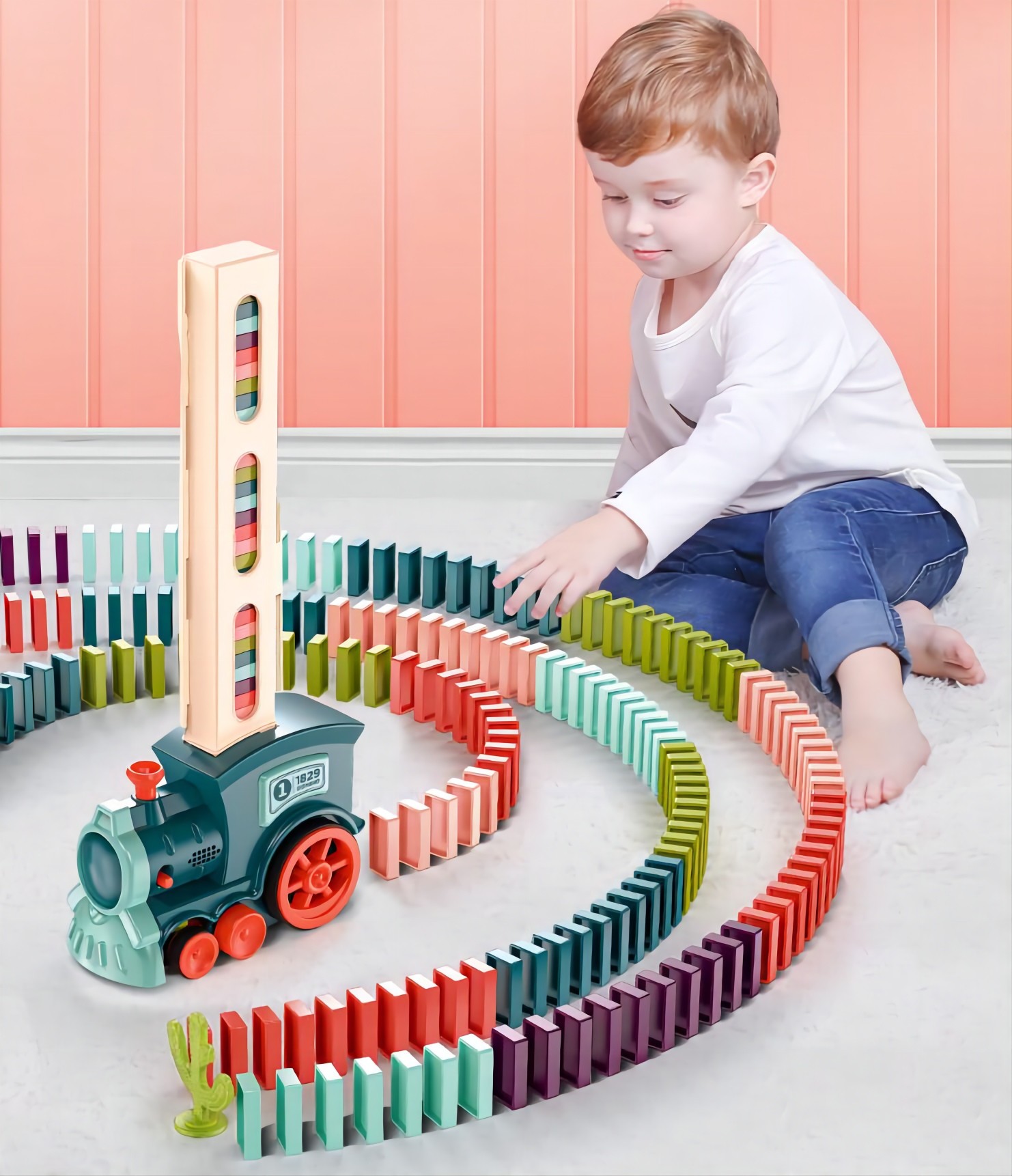 Kibtoy Domino Train Set toy, place domino pieces automatically, keep balance