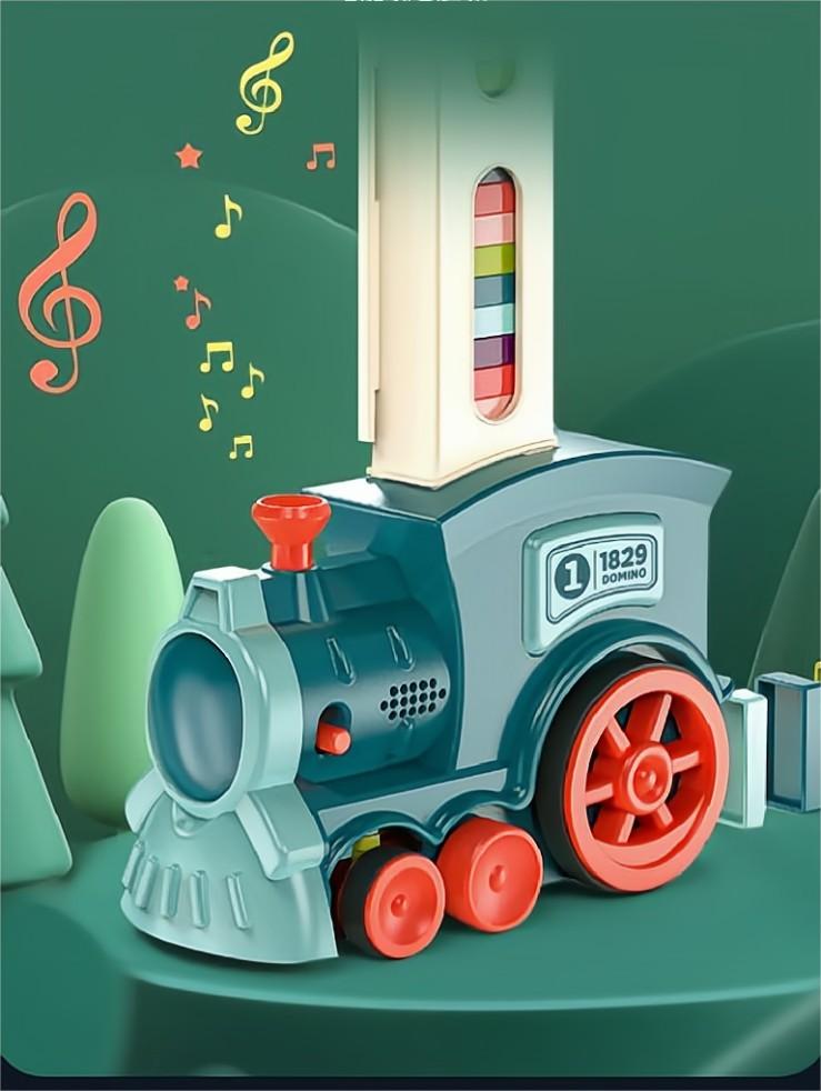Kibtoy Domino Train Set toy, place domino pieces automatically, keep balance Kibtoy Domino Train Set toy, place domino pieces automatically, keep balance