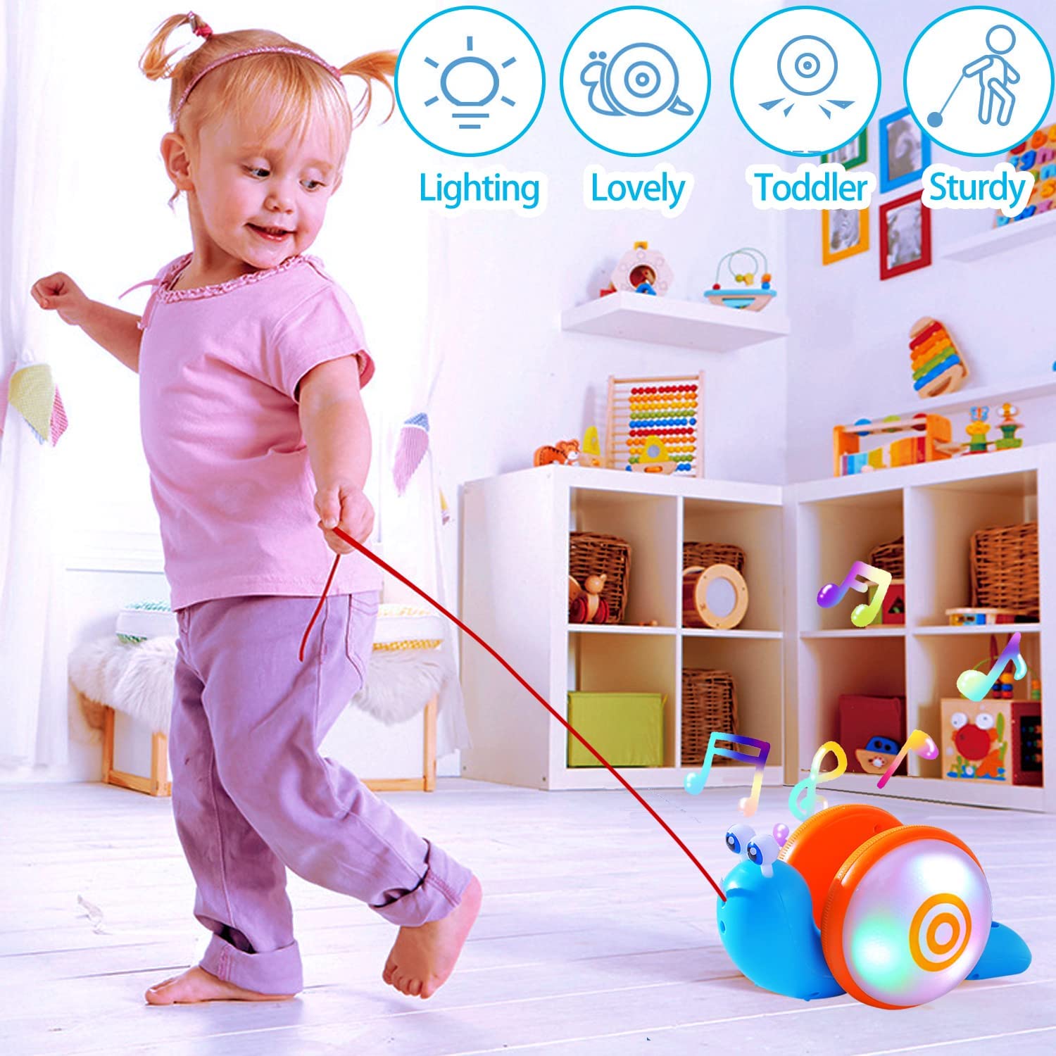 Kibtoy Pull Along snail, walking toy, toddler toy, cute and friendly Kibtoy Pull Along snail, walking toy, toddler toy, cute and friendly
