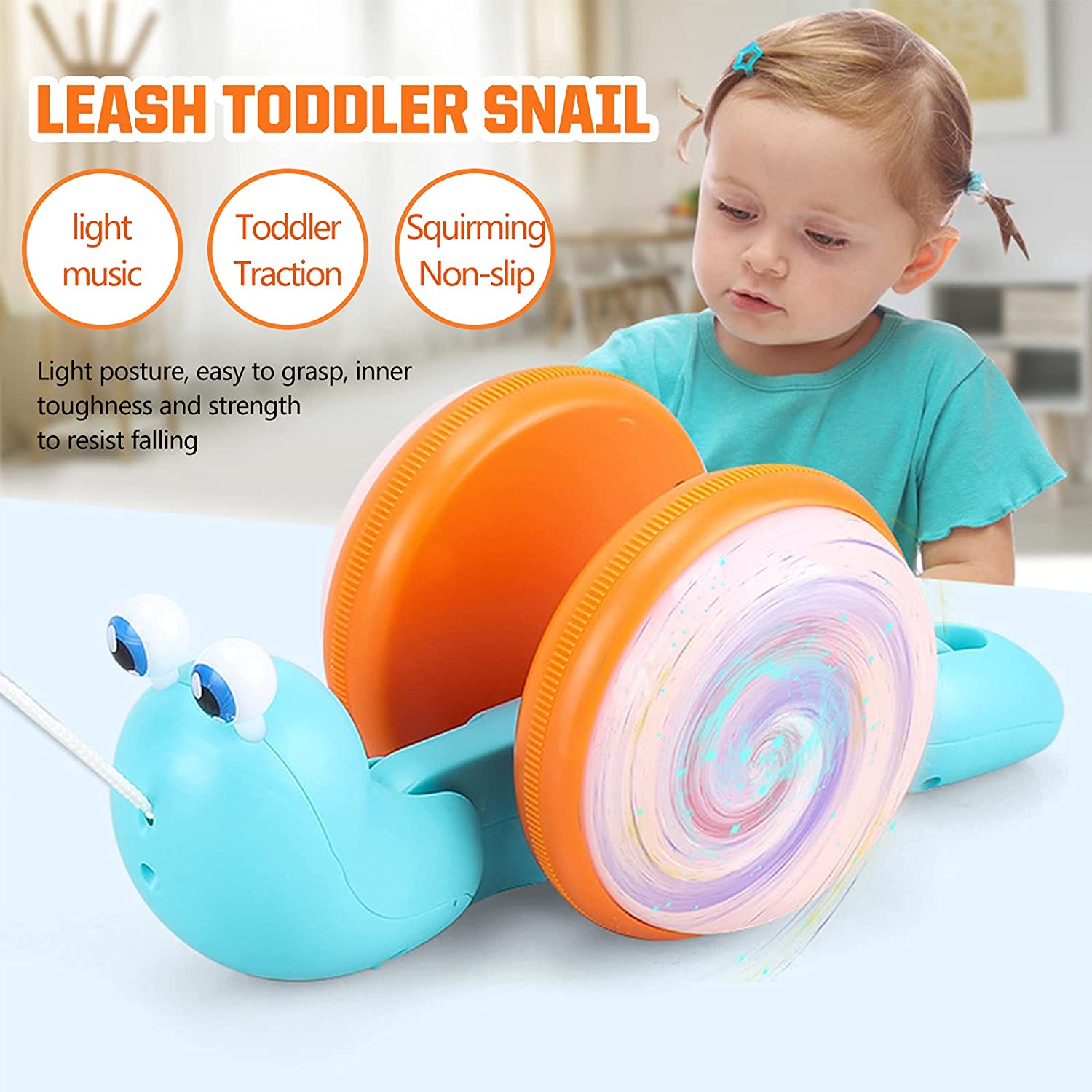 Kibtoy Pull Along snail, walking toy, toddler toy, cute and friendly Kibtoy Pull Along snail, walking toy, toddler toy, cute and friendly