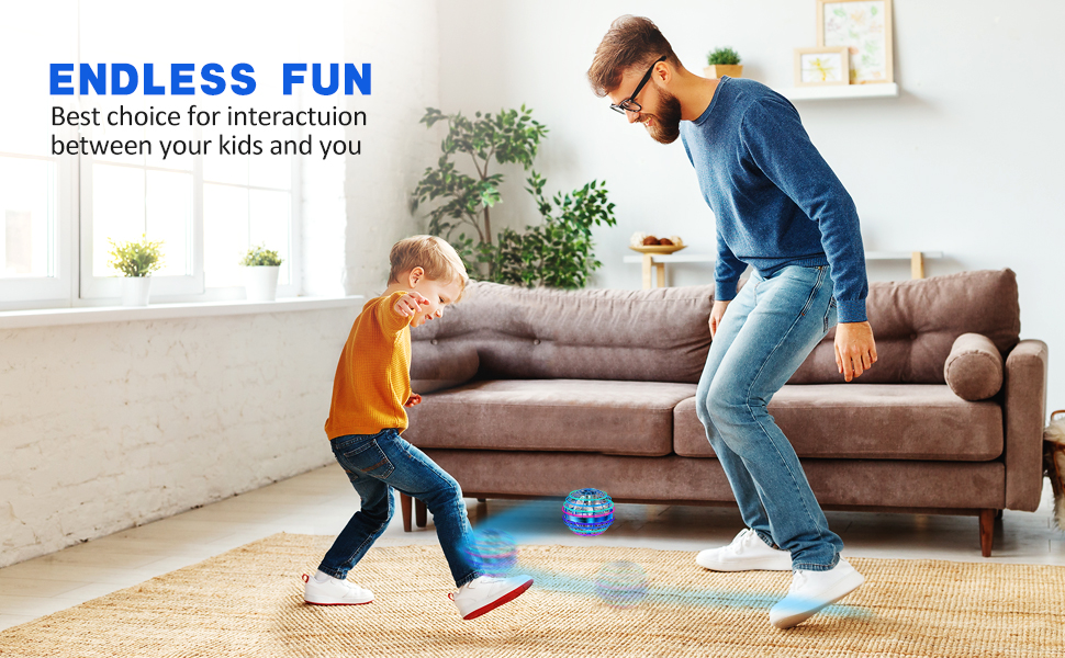 Father and child playing with flying ball kibtoy Father and child playing with flying ball kibtoy