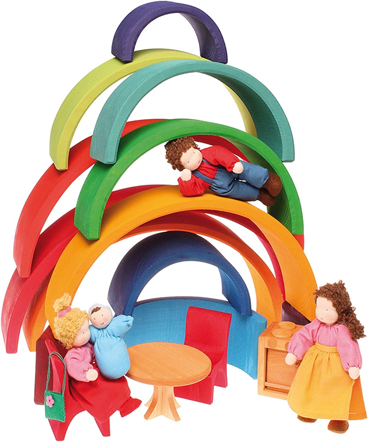 12 Piece Wooden Rainbow Stacking Tunnel Toys combine to form a house 12 Piece Wooden Rainbow Stacking Tunnel Toys combine to form a house