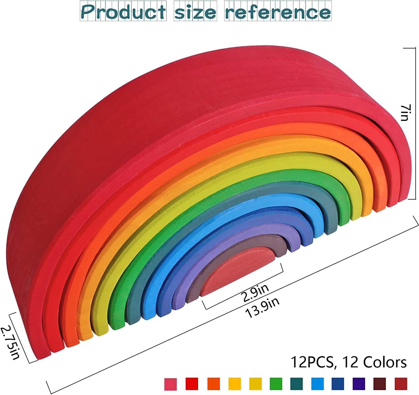 12 Piece Wooden Rainbow Stacking Tunnel Toys Sise 12 Piece Wooden Rainbow Stacking Tunnel Toys Sise