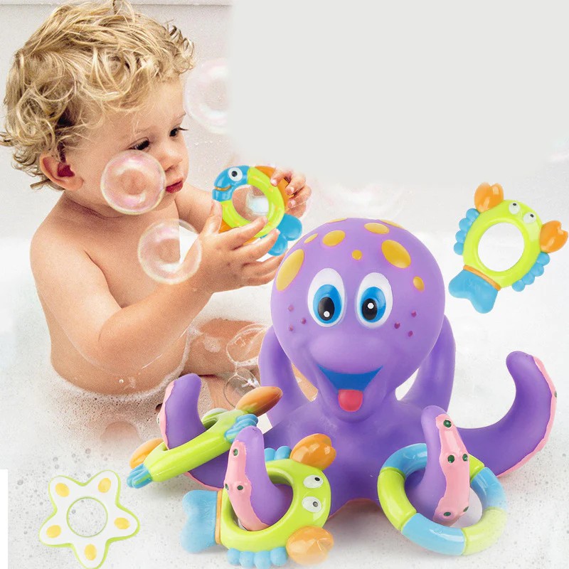 Bath time with baby and octopus bath toy Bath time with baby and octopus bath toy