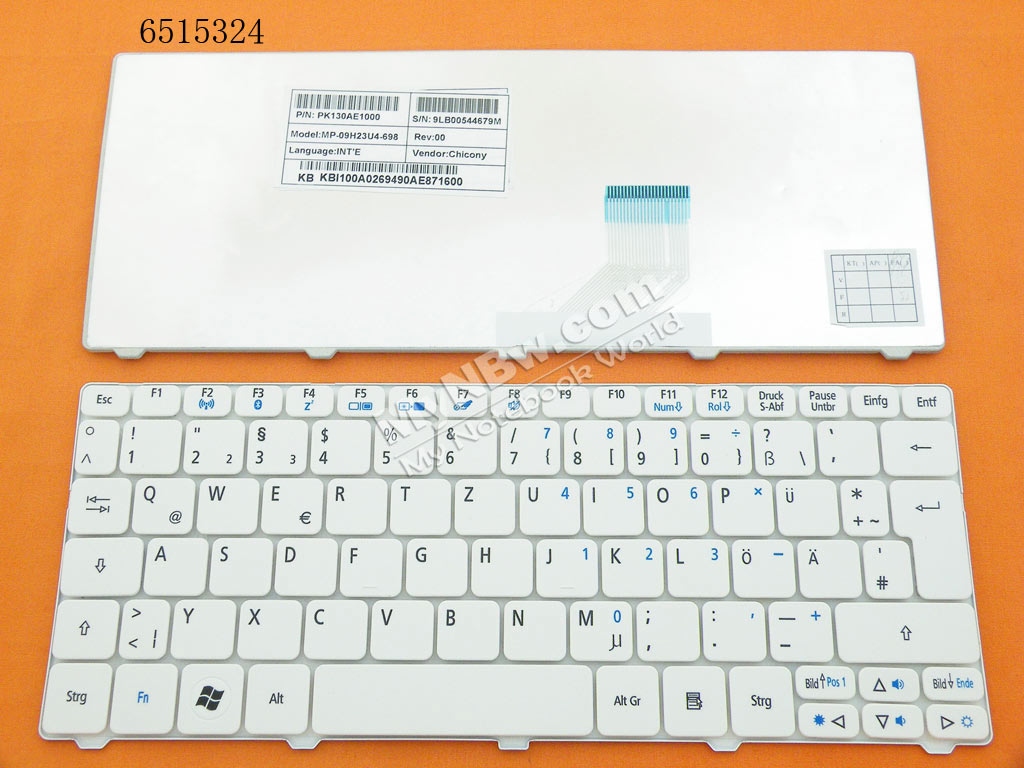 Picture of New Replacement Laptop Keyboard For ACER ONE 532H 521 D255/GATEWAY LT21 WHITE GR Layout