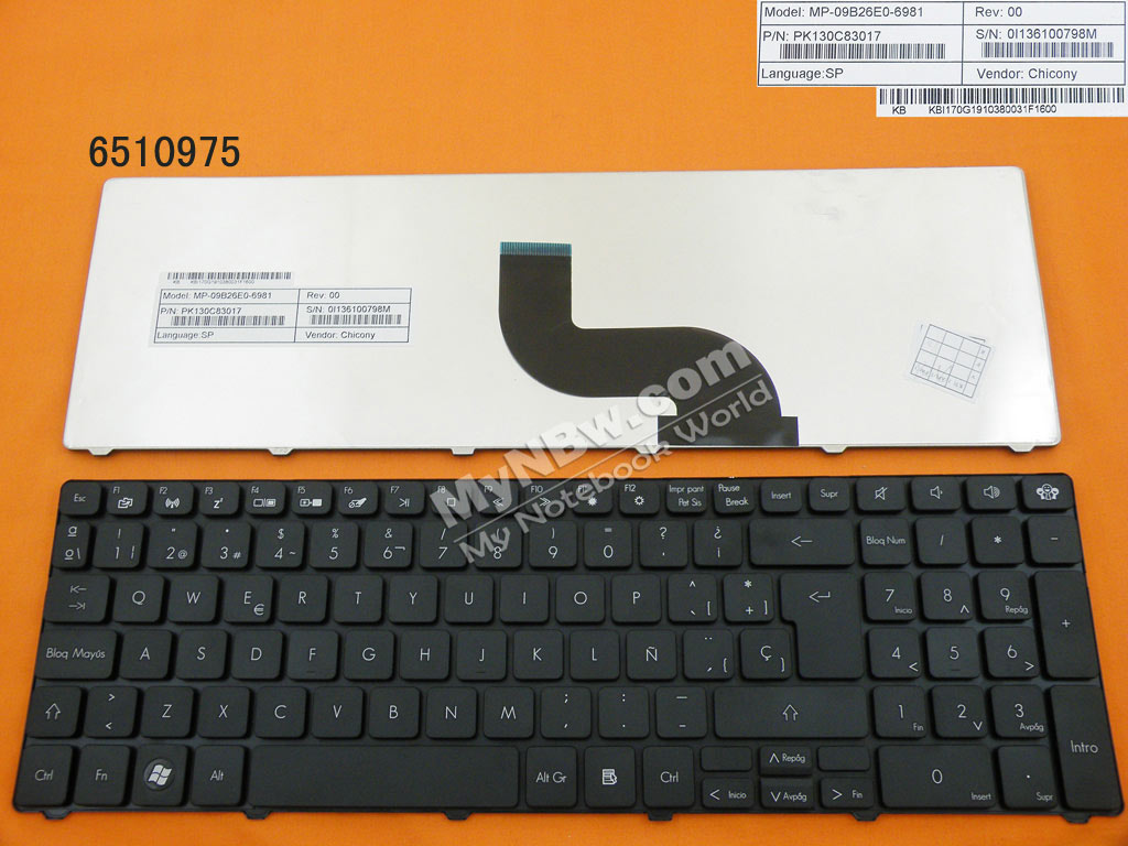 Picture of New Replacement Laptop Keyboard For GATEWAY ID 15.6"/Packard Bell TM81 TM86 TM87 TM89 TM94 TX86/NV50A NV55C BLACK SP Layout