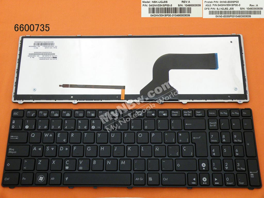 Picture of New Replacement Laptop Keyboard For ASUS G73 K52 BLACK FRAME BLACK Backlit SP Layout