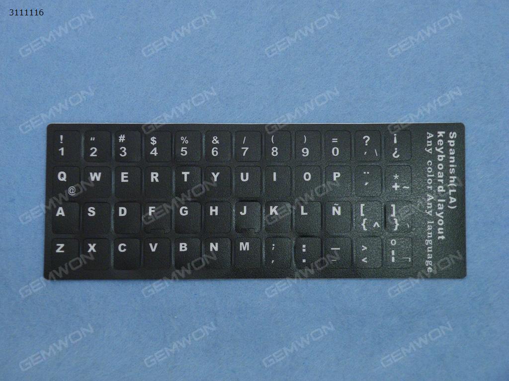 Picture of LA Keyboard Sticker,Black with White letter. Change keyboard language layout by stick lables on keyboard keys.