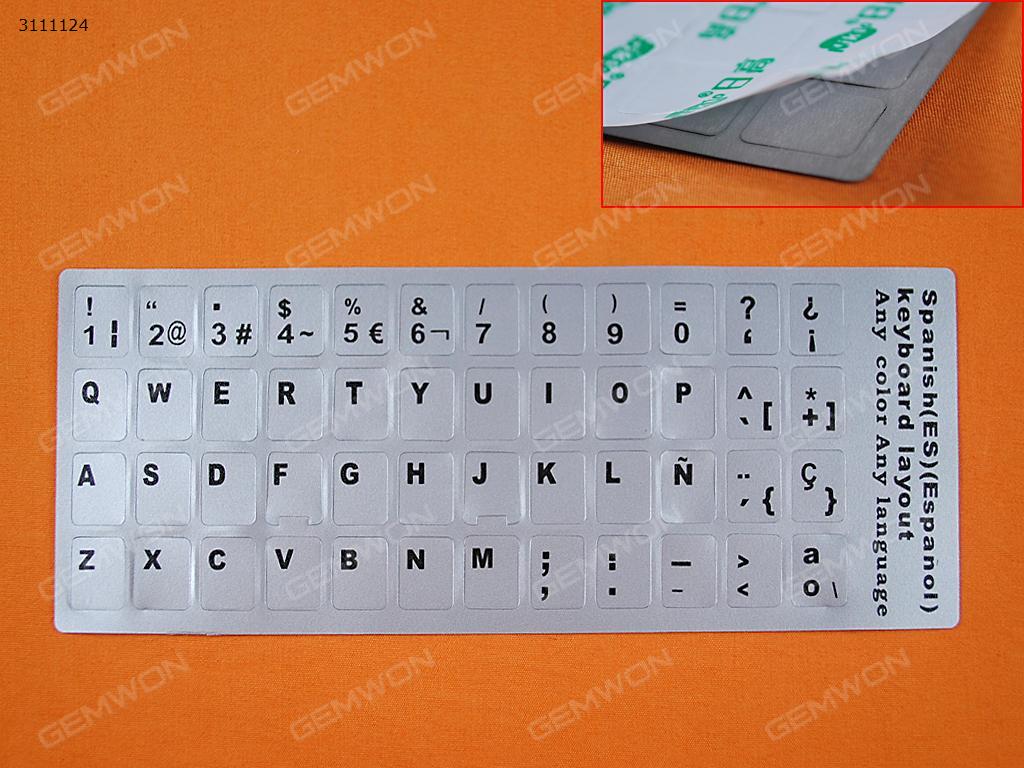 Picture of SP Keyboard Sticker,Silver with Black letter. Change keyboard language layout by stick lables on keyboard keys.