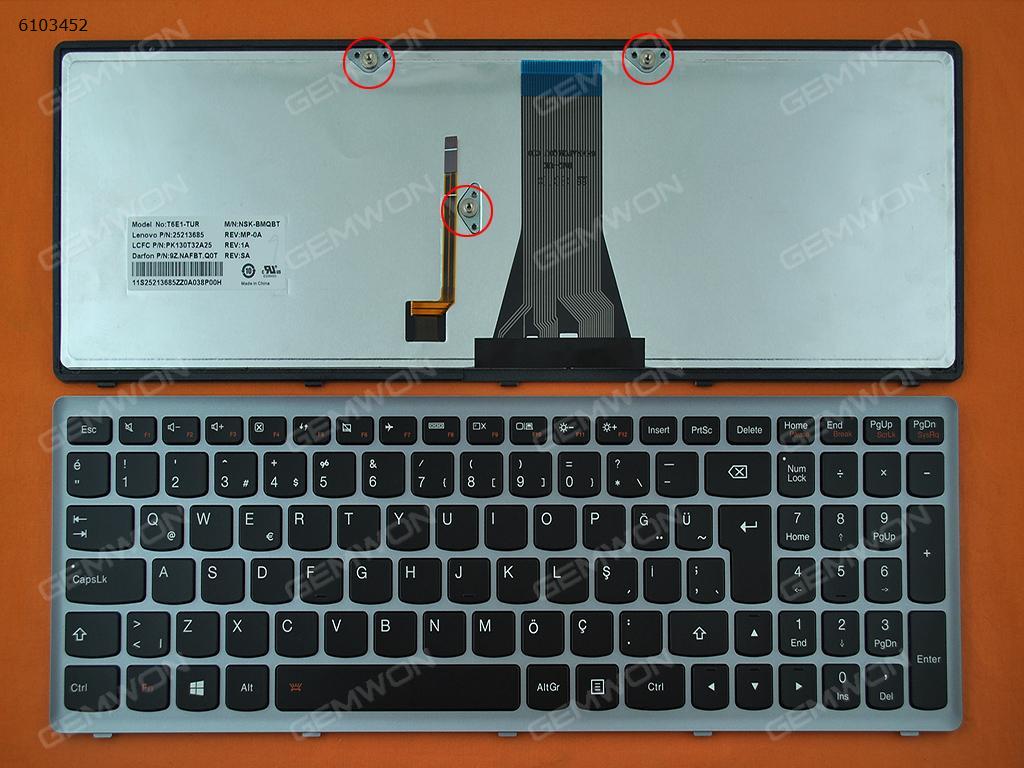 Picture of New Replacement Laptop Keyboard For LENOVO G505S SILVER FRAME BLACK Backlit (For Win8) TR Layout
