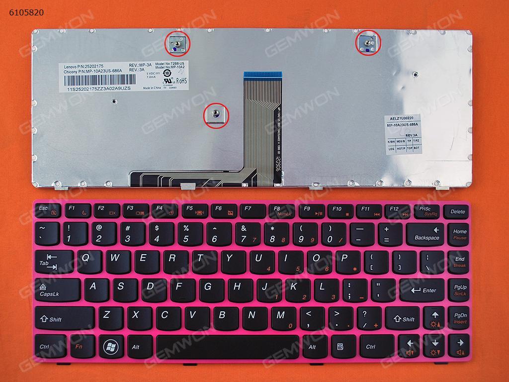 Picture of New Replacement Laptop Keyboard For LENOVO Z380 Z480 Z485 G480 G485 PINK FRAME BLACK US Layout