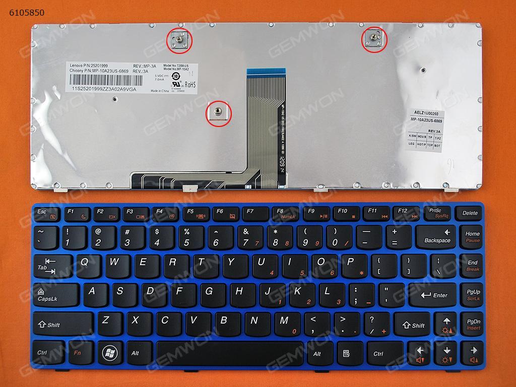 Picture of New Replacement Laptop Keyboard For LENOVO Z380 Z480 Z485 G480 G485 BLUE FRAME BLACK US Layout