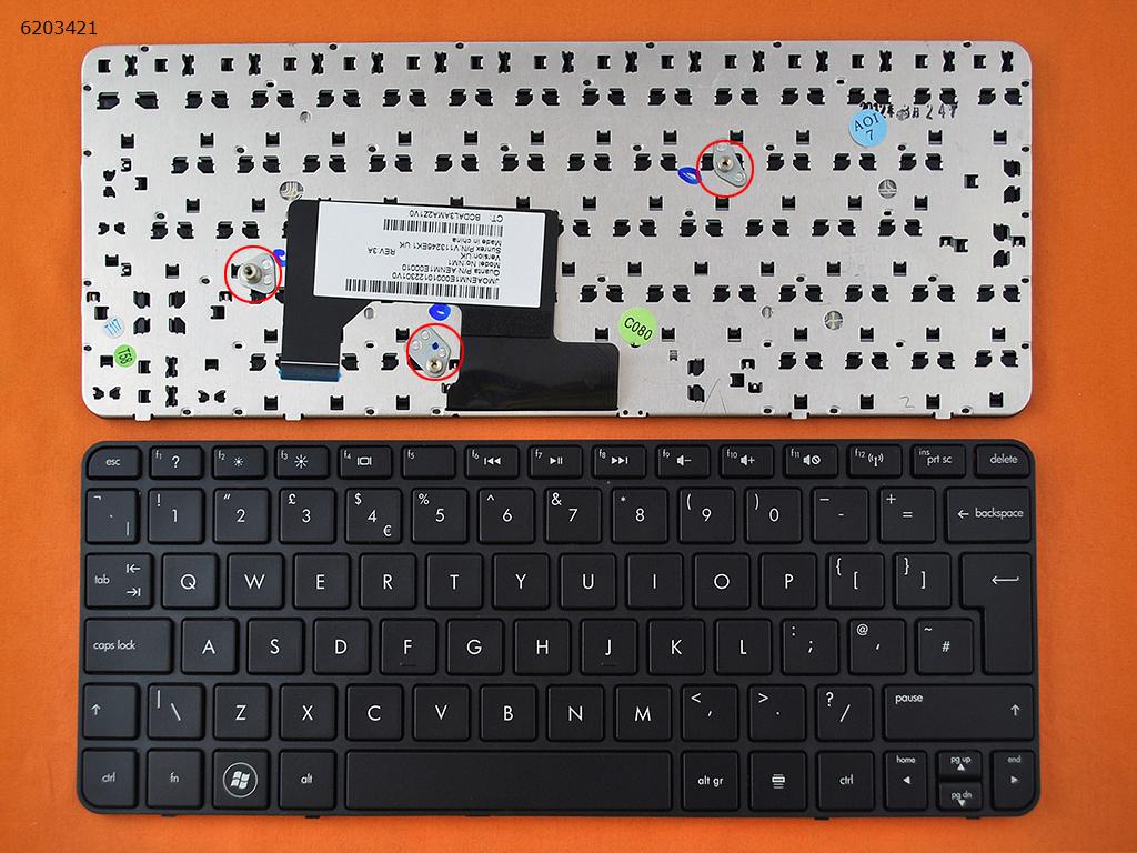 Picture of New Replacement Laptop Keyboard For HP MINI 200-4200 BLACK FRAME BLACK(Without foil) (Compatible with MINI 210-3000 1103 110-3500 ) Reprint Uk Layout