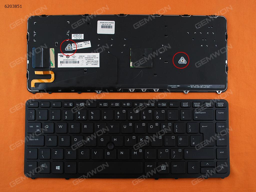 Picture of New Replacement Laptop Keyboard For HP EliteBook 840 G1 850 G1 BLACK FRAME BLACK (Backlit,with point,Win8) Uk Layout