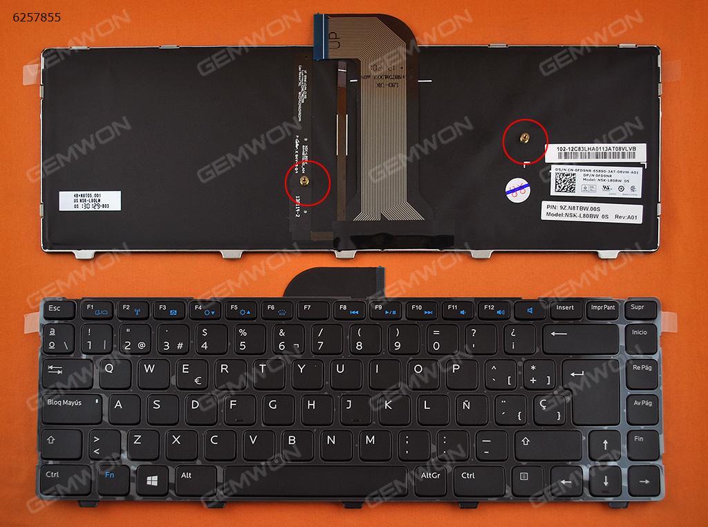 Picture of New Replacement Laptop Keyboard For DELL Inspiron 14 3421 14R 5421 Vostro 2421 GLOSSY FRAME BLACK (Backlit,For Win8) SP Layout
