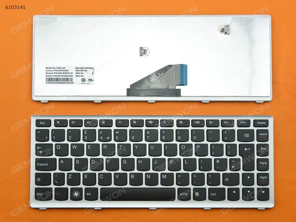Picture of New Replacement Laptop Keyboard For LENOVO U310 SILVER FRAME BLACK  WIN8 Uk Layout