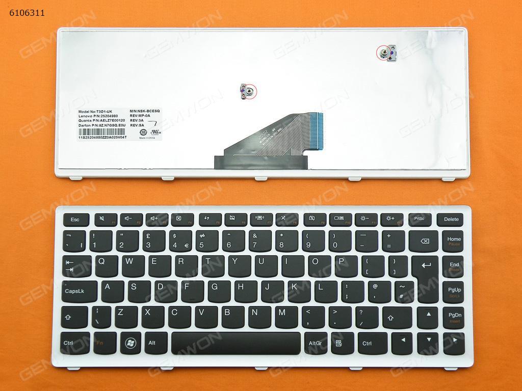 Picture of New Replacement Laptop Keyboard For LENOVO U310 WHITE FRAME BLACK Uk Layout