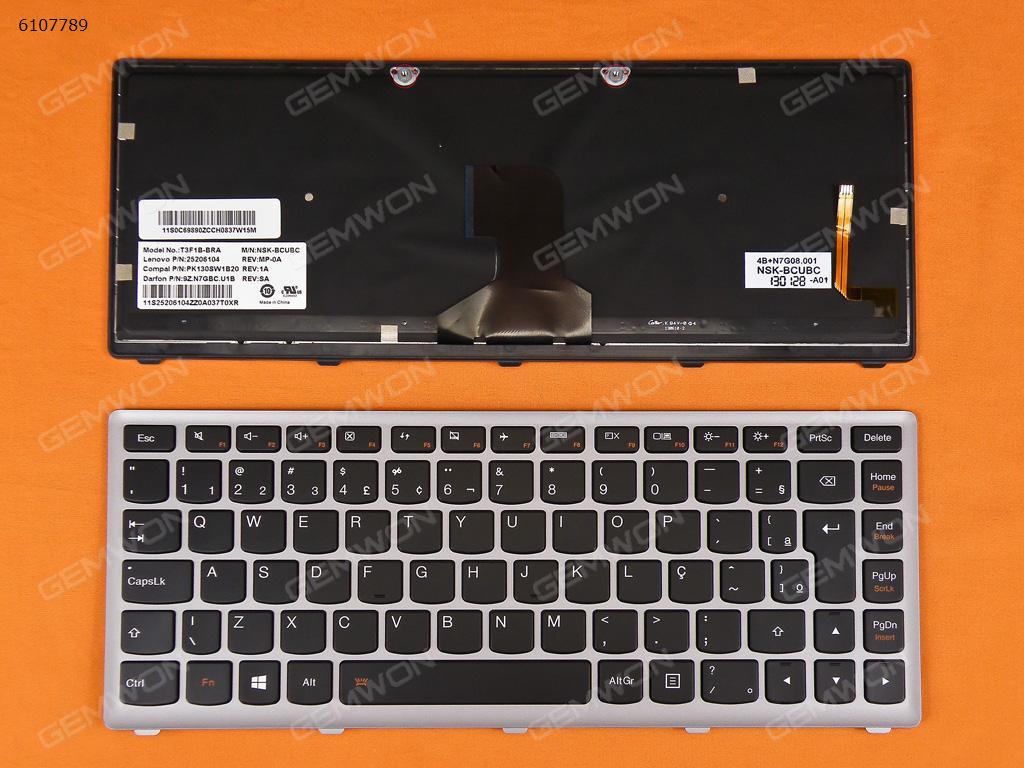 Picture of New Replacement Laptop Keyboard For LENOVO Z400 SILVER FRAME BLACK Backlit(For Win8) BR Layout