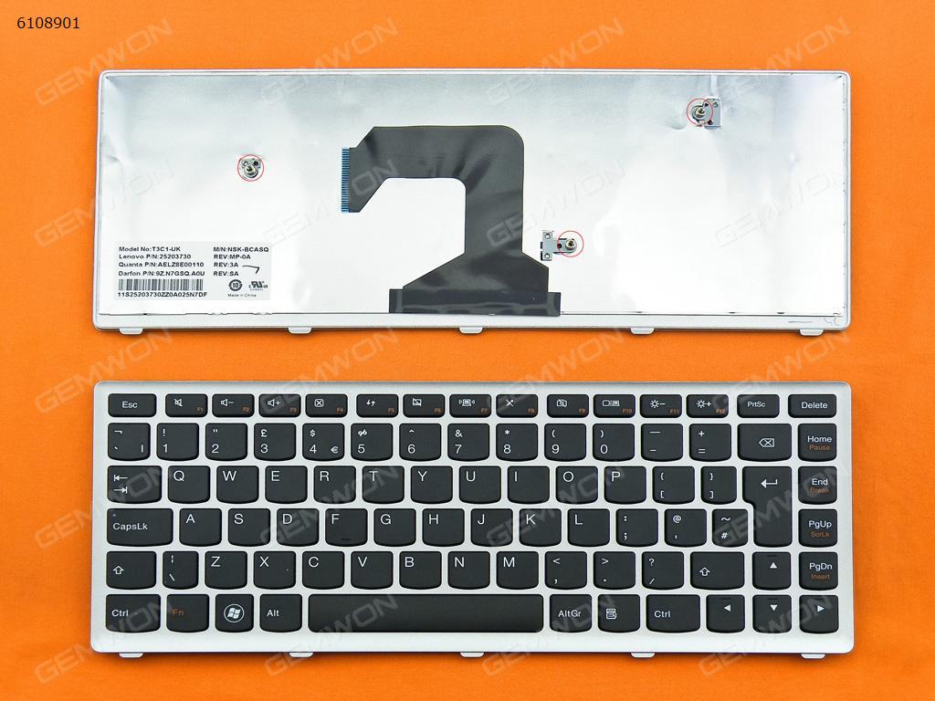 Picture of New Replacement Laptop Keyboard For LENOVO U410 SILVER FRAME BLACK Uk Layout