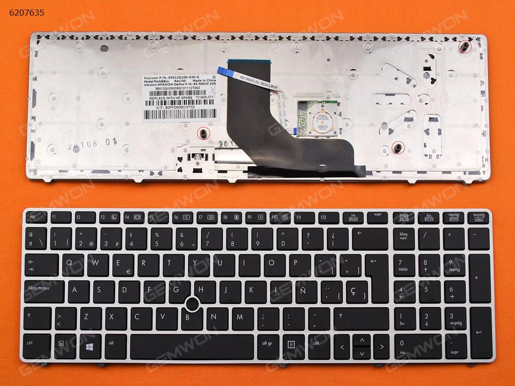 Picture of New Replacement Laptop Keyboard For HP ProBook 6560B/EliteBook 8570P 8560P SILVER FRAME BLACK(With Point stick,For Win8 ) SP Layout