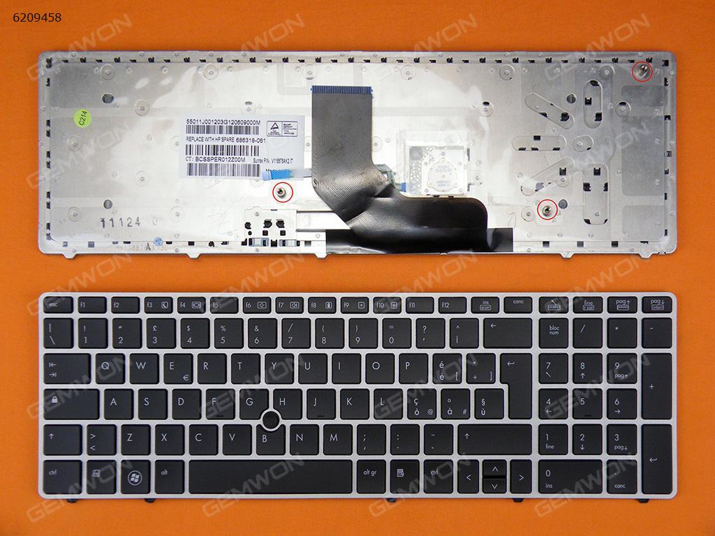 Picture of New Replacement Laptop Keyboard For HP ProBook 6560B/EliteBook 8570P 8560P SILVER FRAME BLACK(With Point stick) IT Layout