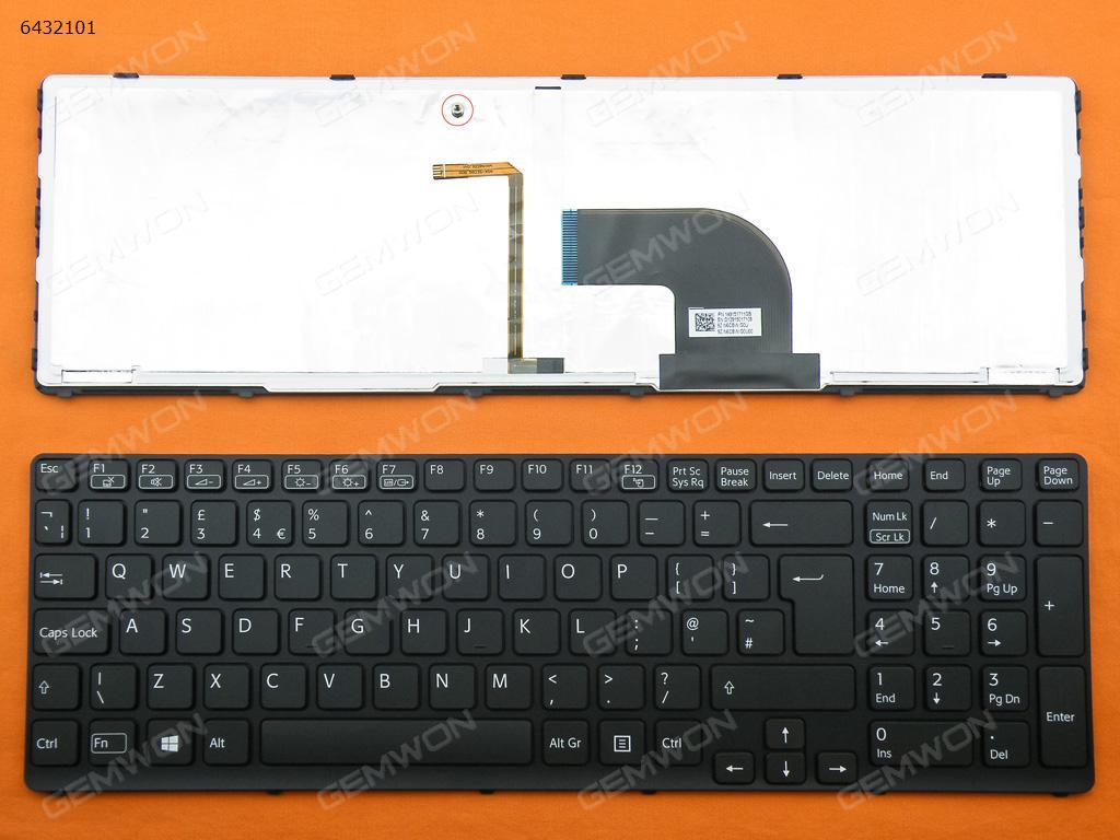 Picture of New Replacement Laptop Keyboard For SONY SVE15 BLACK FRAME BLACK(For Win 8 OS,Backlit) Uk Layout