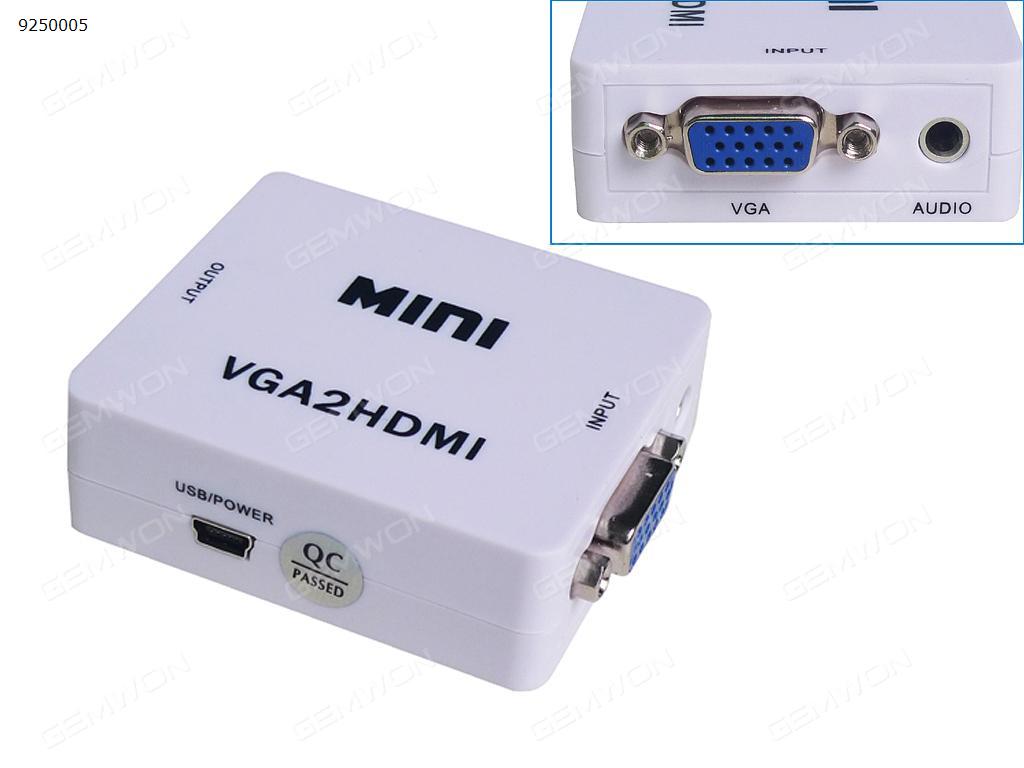 Picture of VGA to HDMI Full HD Video 1080P Audio Converter Box Adapter for PC Laptop DVD TV,white