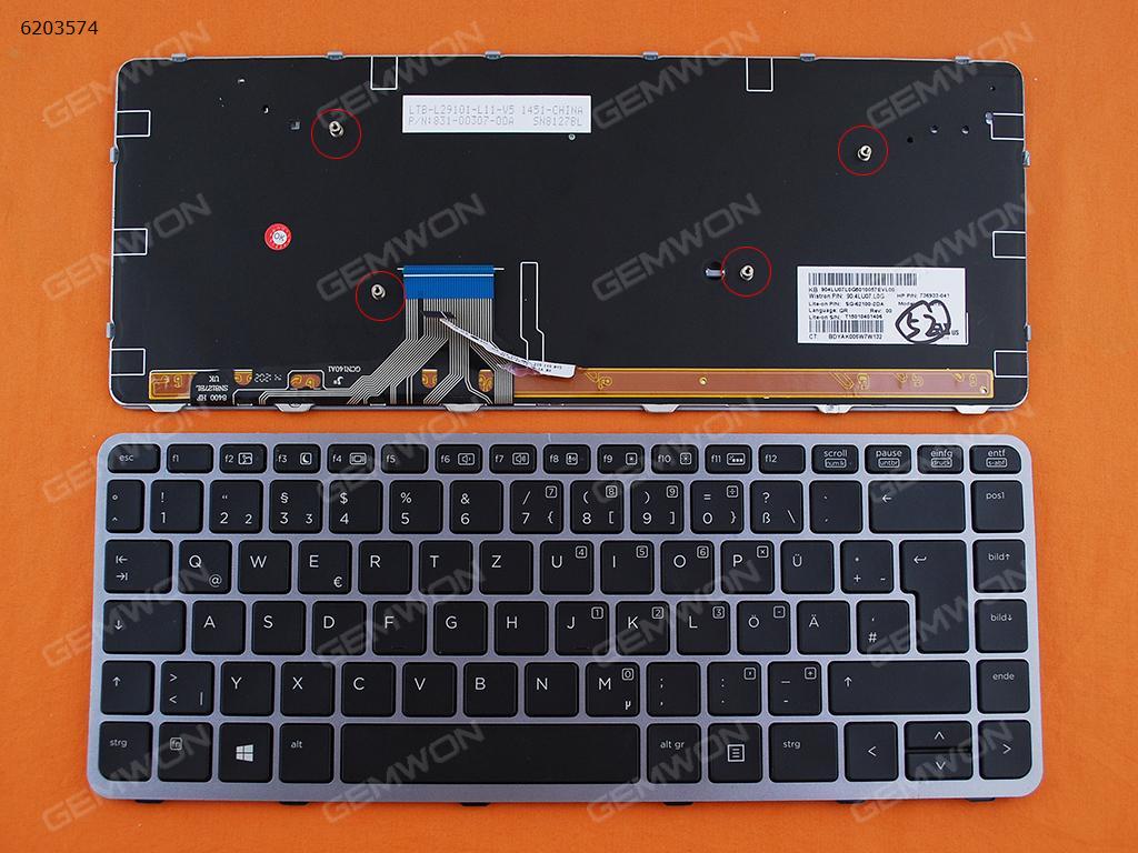 Picture of New Replacement Laptop Keyboard For HP EliteBook Folio 1040 G1 SILVER FRAME BLACK (Backlit,Win8) GR Layout