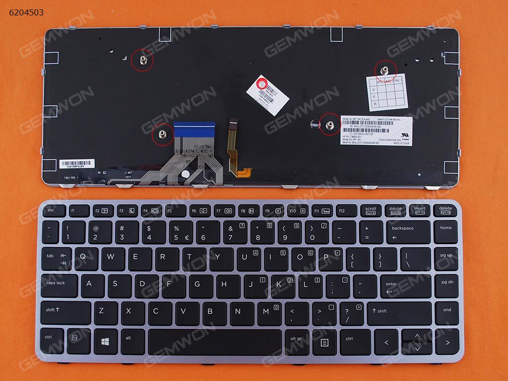 Picture of New Replacement Laptop Keyboard For HP EliteBook Folio 1040 G1 SILVER FRAME BLACK (Backlit,Win8) US Layout