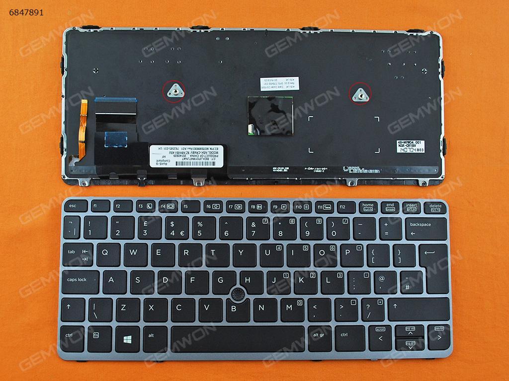 Picture of New Replacement Laptop Keyboard For HP EliteBook 820 G1 SILVER FRAME BLACK (Backlit,with point,Win8) Uk Layout