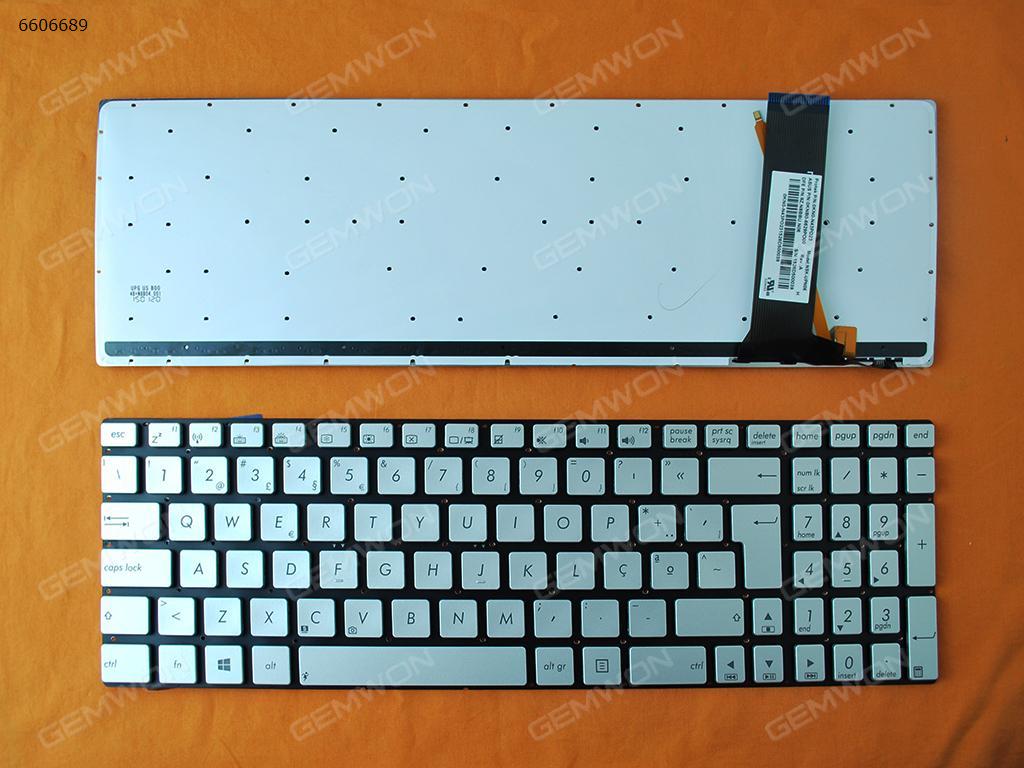 Picture of New Replacement Laptop Keyboard For ASUS N56 N56V U500VZ N76 N76VM N76VJ SILVER(Backlit,With foil,Without FRAME,Win8) PO Layout
