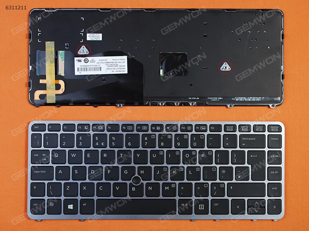 Picture of New Replacement Laptop Keyboard For HP EliteBook 840 G1 850 G1 SILVER FRAME BLACK (Backlit,with point,Win8) Uk Layout