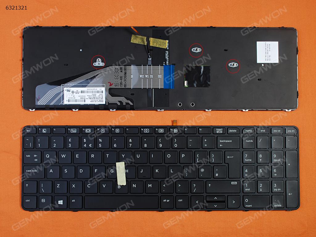 Picture of New Replacement Laptop Keyboard For HP ProBook 450 G3 455 G3 470 G3 BLACK FRAME BLACK(Backlit,With point,For Win8) Uk Layout