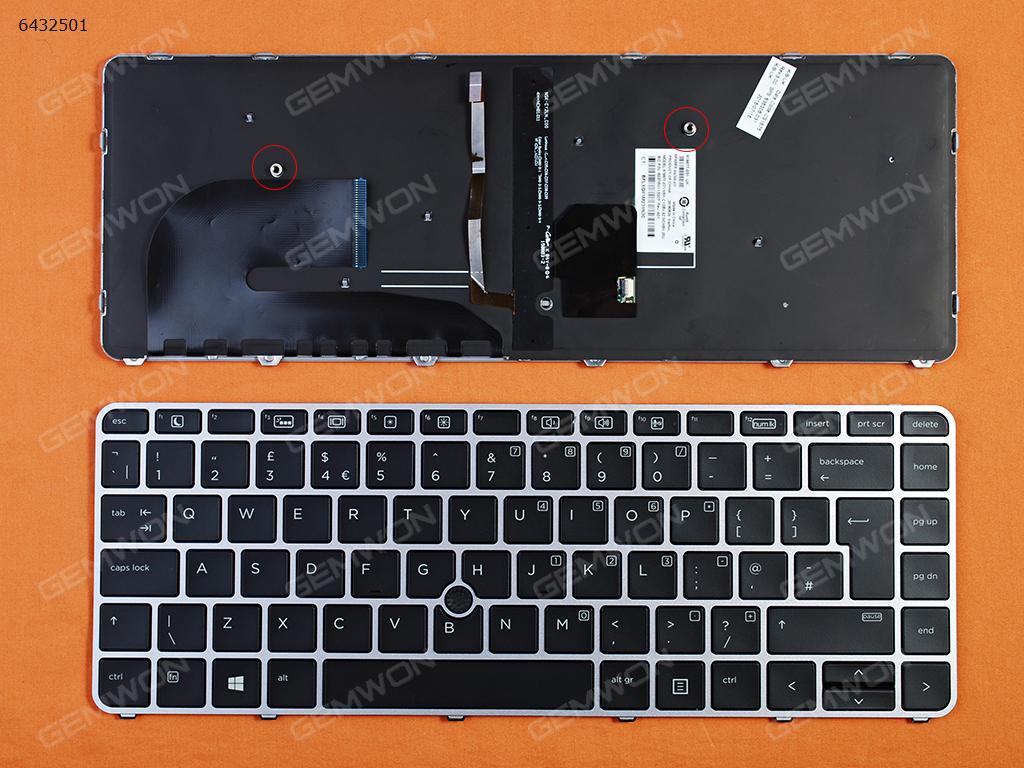 Picture of New Replacement Laptop Keyboard For HP EliteBook 840 G3 SILVER FRAME BLACK (with point,Backlit,Win8) Uk Layout