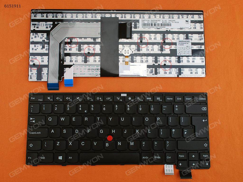 Picture of New Replacement Laptop Keyboard For ThinkPad T460S BLACK FRAME BLACK  (For Win8) Uk Layout