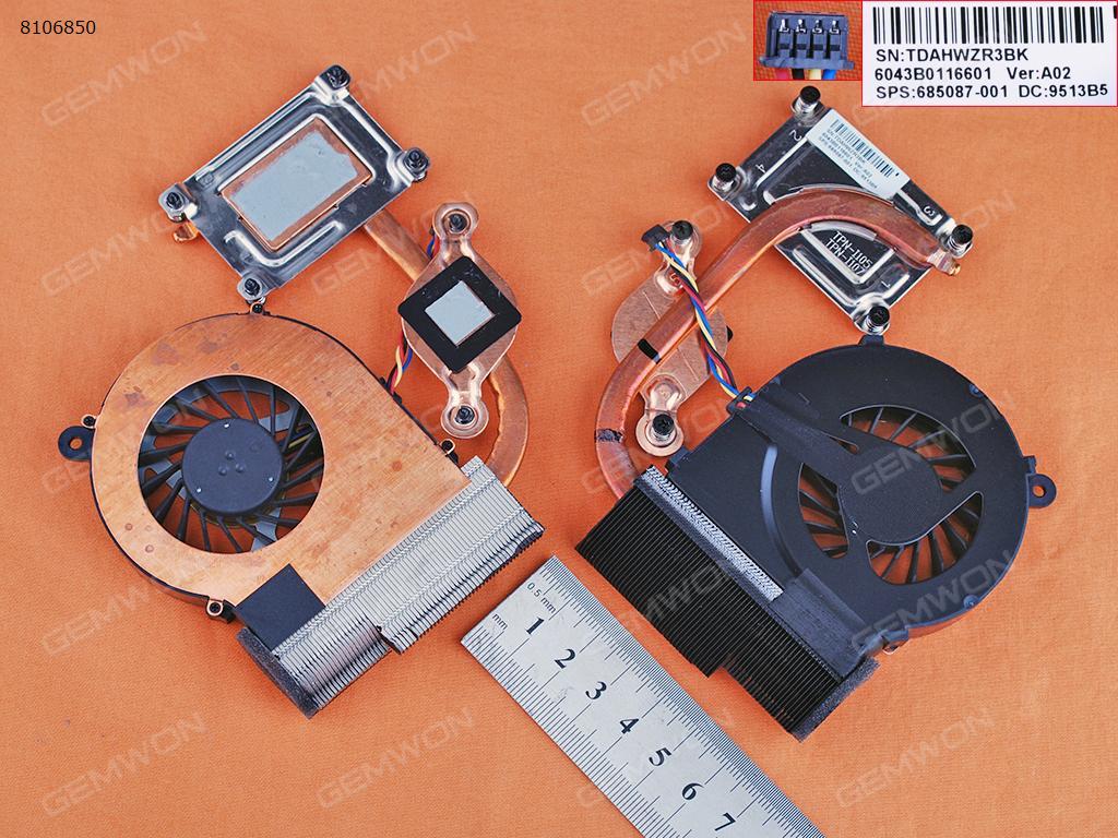 Picture of New Replacement CPU Cooling Fan For HP CQ56 G5 G6-1000 G6-1B67CA(Independent Graphics,Heatsink,4Pin) 685087-001 6043B0116601 Layout