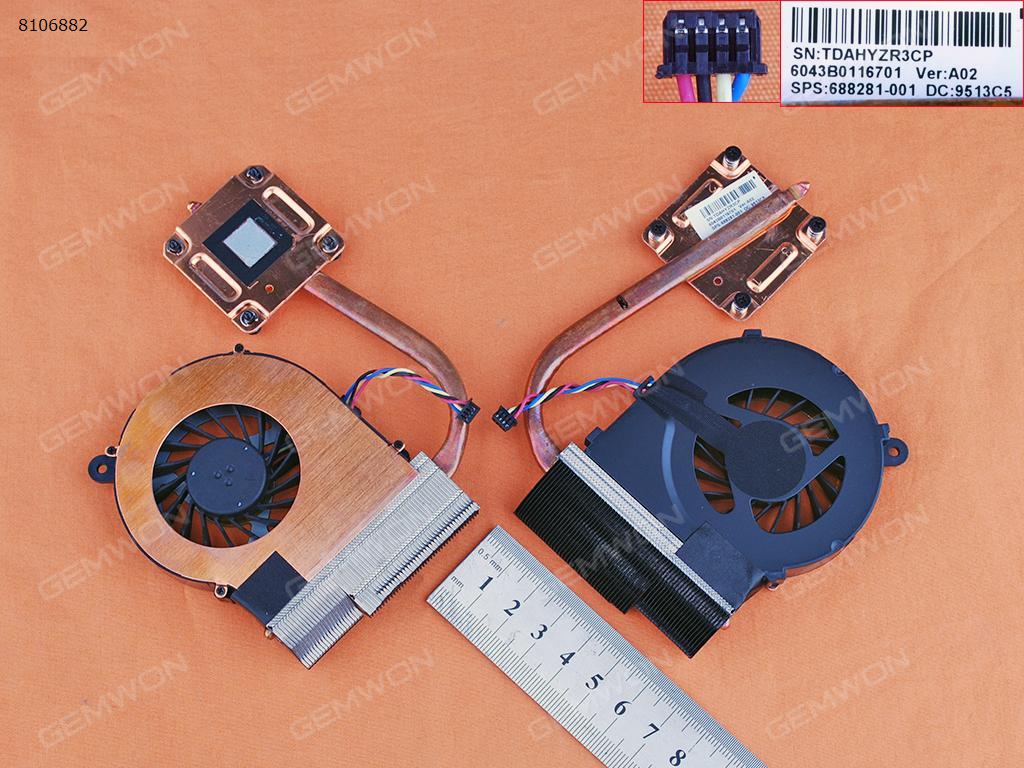 Picture of New Replacement CPU Cooling Fan For HP CQ42 G42 CQ62 G62 CQ56 G56(Integrated graphics ,Heatsink,4Pin) 688281-001 Layout