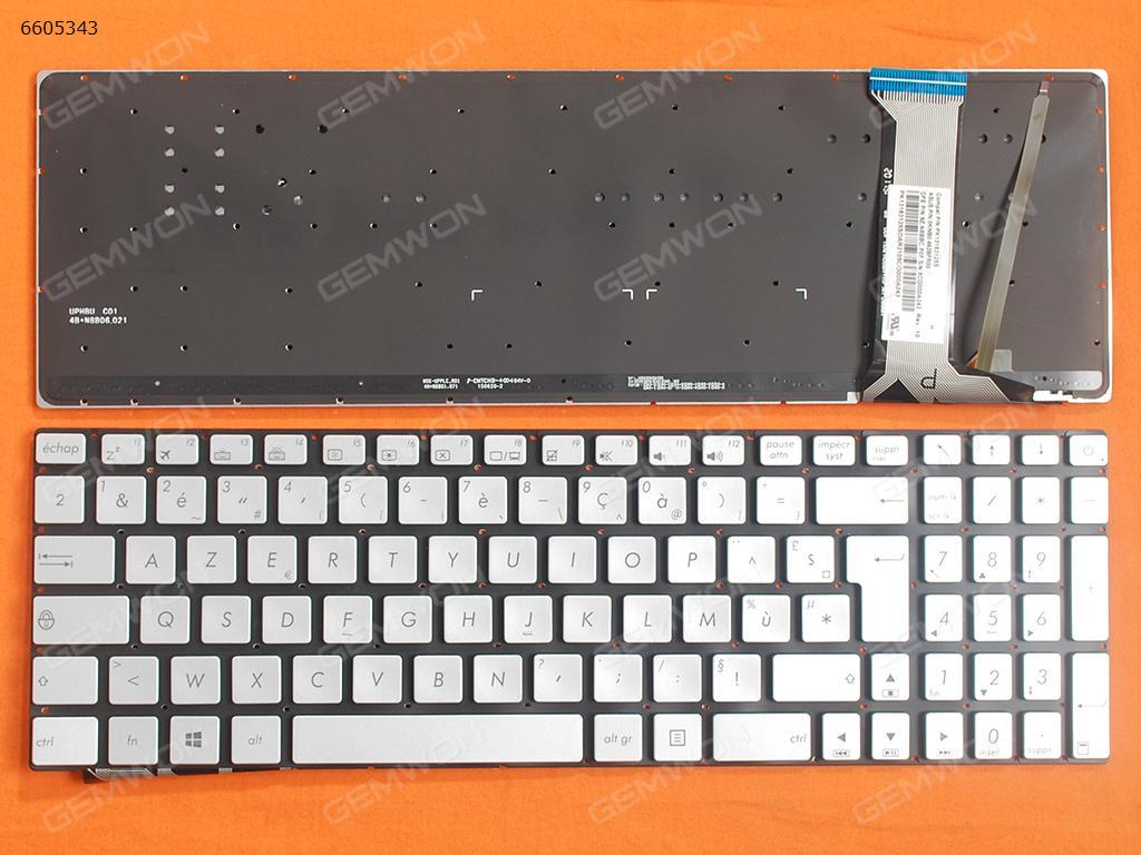 Picture of New Replacement Laptop Keyboard For ASUS N551 N551J N551JB N551JK N551JM N551JQ SILVER (Backlit,With foil,Without FRAME) WIN8 FR Layout