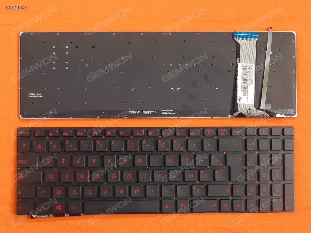 Picture of New Replacement Laptop Keyboard For ASUS G551 G551J G551JK G551JM G551JW BLACK(Backlit,With foil,Without FRAME,Red Printing) WIN8 FR Layout