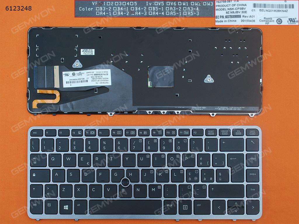 Picture of New Replacement Laptop Keyboard For HP EliteBook 840 G1 850 G1 SILVER FRAME BLACK (Backlit,with point,Win8) IT Layout
