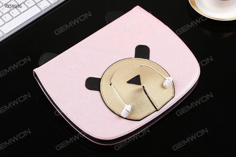 Picture of ipad 2/3/4 cartoon stereo bear earphone bag protection leather case (pink)